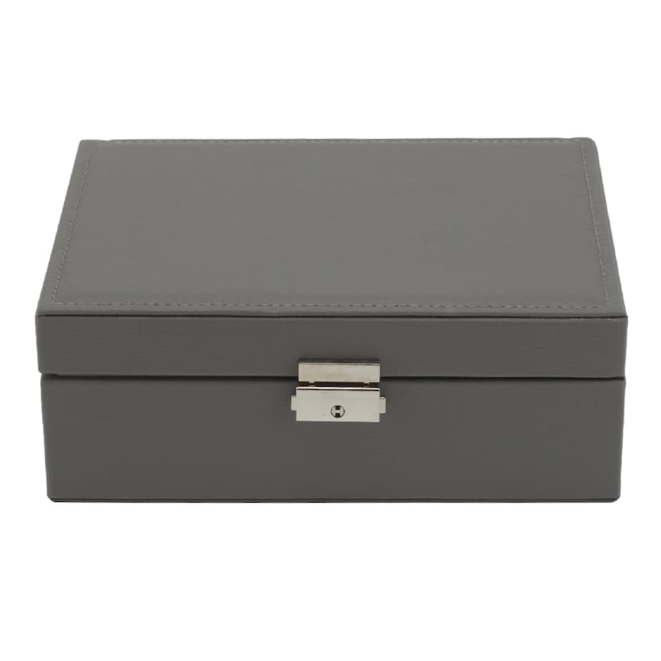 image 1 of Living and Home Lockable Double Tier Faux Leather Jewellery Organizer | Grey