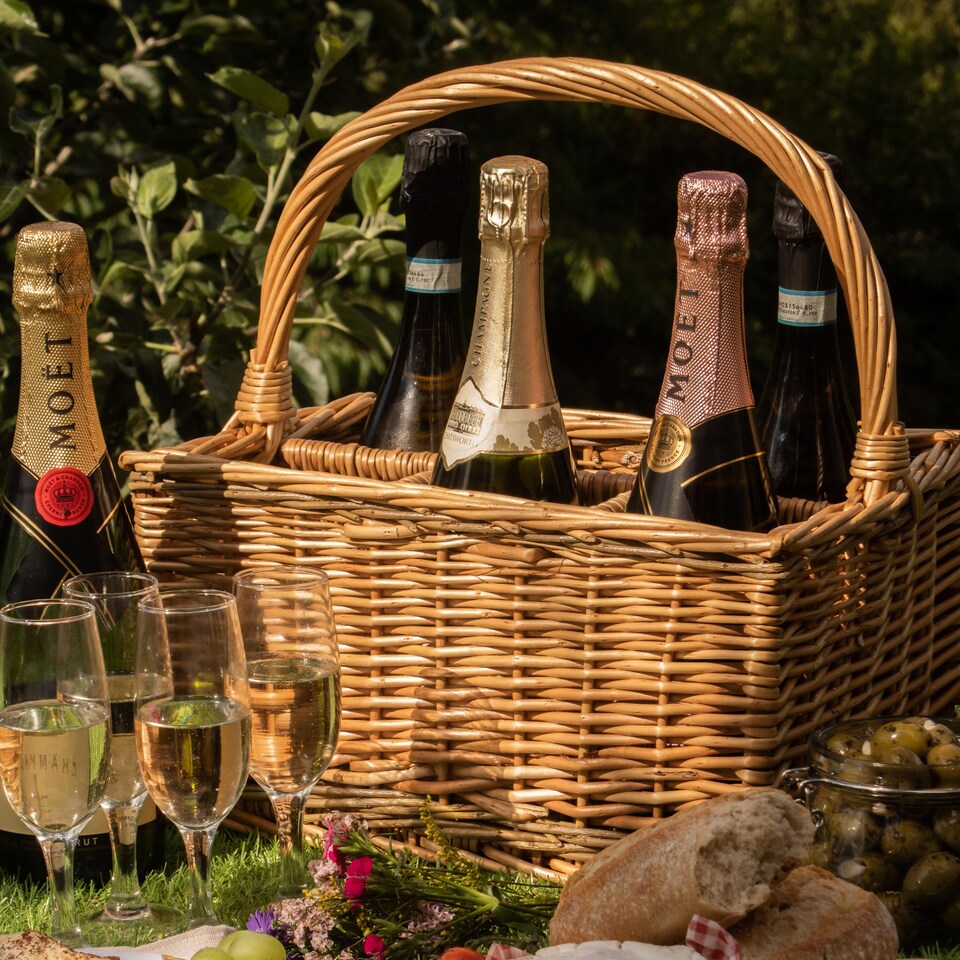 image 1 of Wicker 6 Bottle Steamed 2 Tone Bottle Carrier