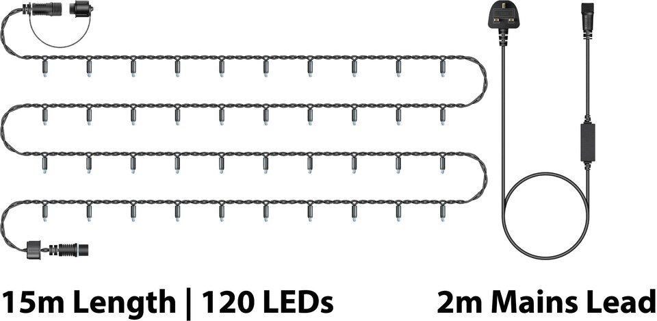 image 1 of Led String Lights Black Rubber Cool White 15M