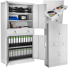 Filing Cabinet Cosmo - 2 drawers, 5 adjustable shelves, 180 x 80 x 40 cm Grey | Light Grey