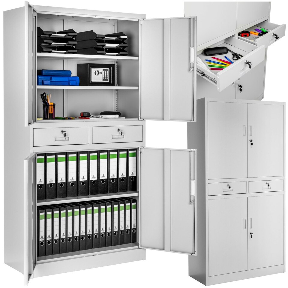 image 1 of Filing Cabinet Cosmo - 2 drawers, 5 adjustable shelves, 180 x 80 x 40 cm Grey | Light Grey