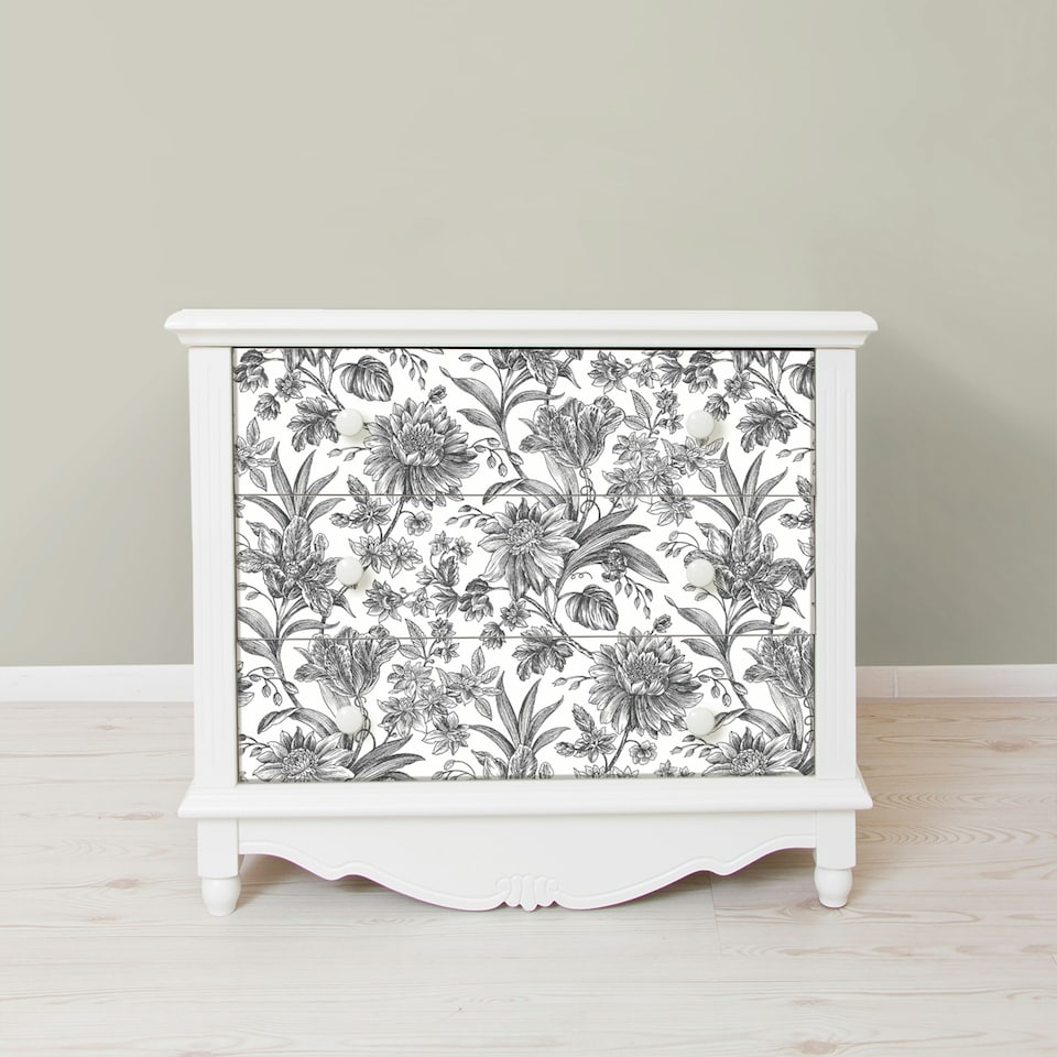 image 1 of Nuwallpaper NHS4769 Etched Floral Mono Peel & Stick Wallpaper, Black Multi