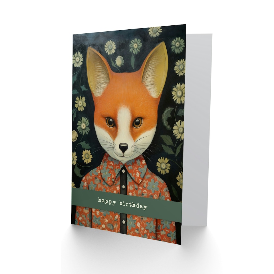 image 1 of Floral Shirt Cute Fox Him Her Birthday Card