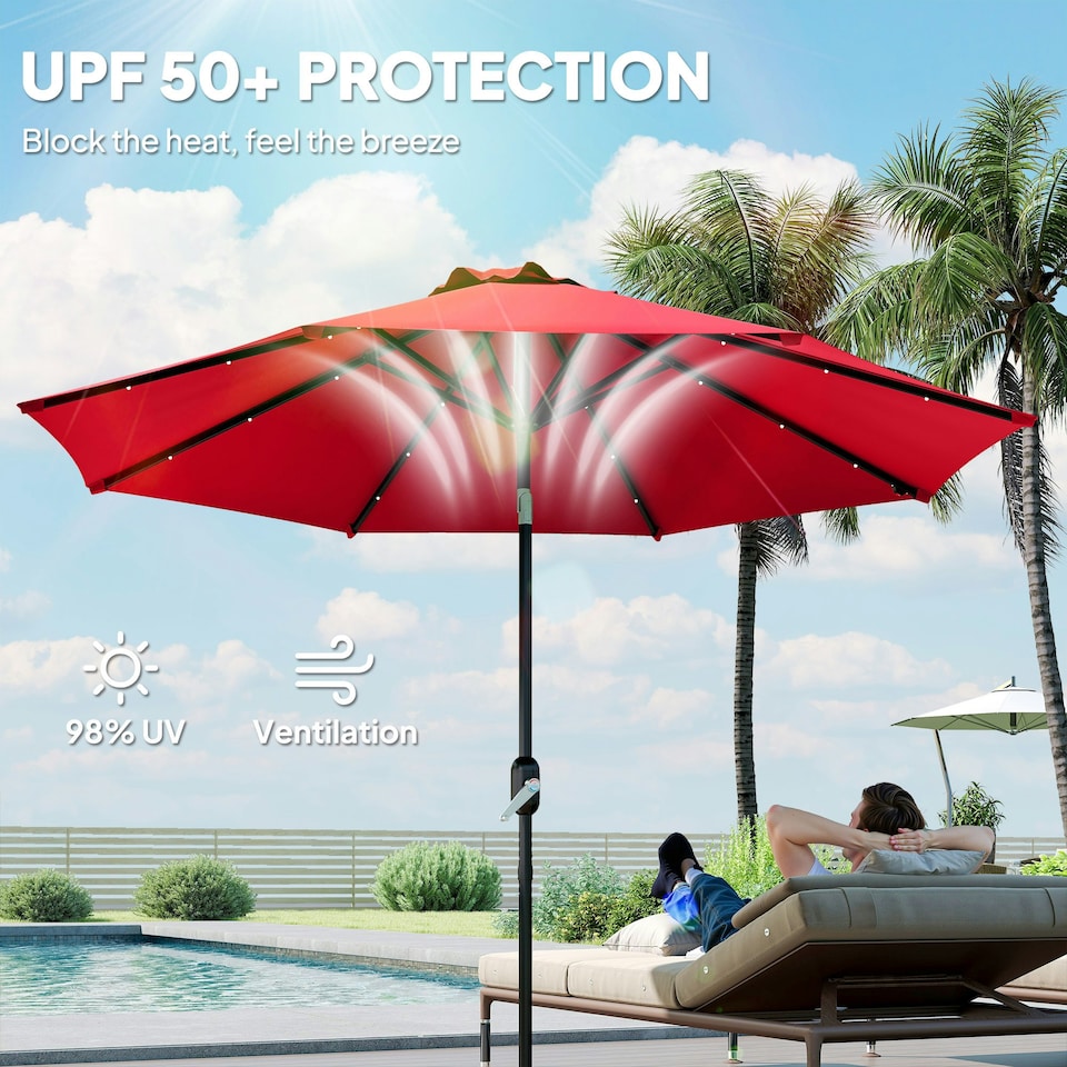 image 1 of Outsunny UPF 50+ Replacement Parasol Canopy Parasol Cover Replacement, Red
