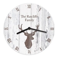 Personalised Highland Stag Shabby Chic Wooden Clock | White