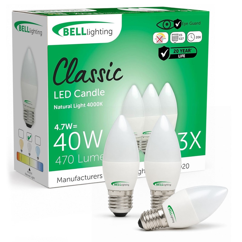 BELL Lighting E27 LED Candle Bulbs Natural White 4000K | 4.7W 470lm Screw Cap | Size: Pack of 3