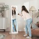 image 2 of HOMCOM 360° Swivel Jewellery Cabinet, Full Length Mirror with Storage, White White | Black interior lining