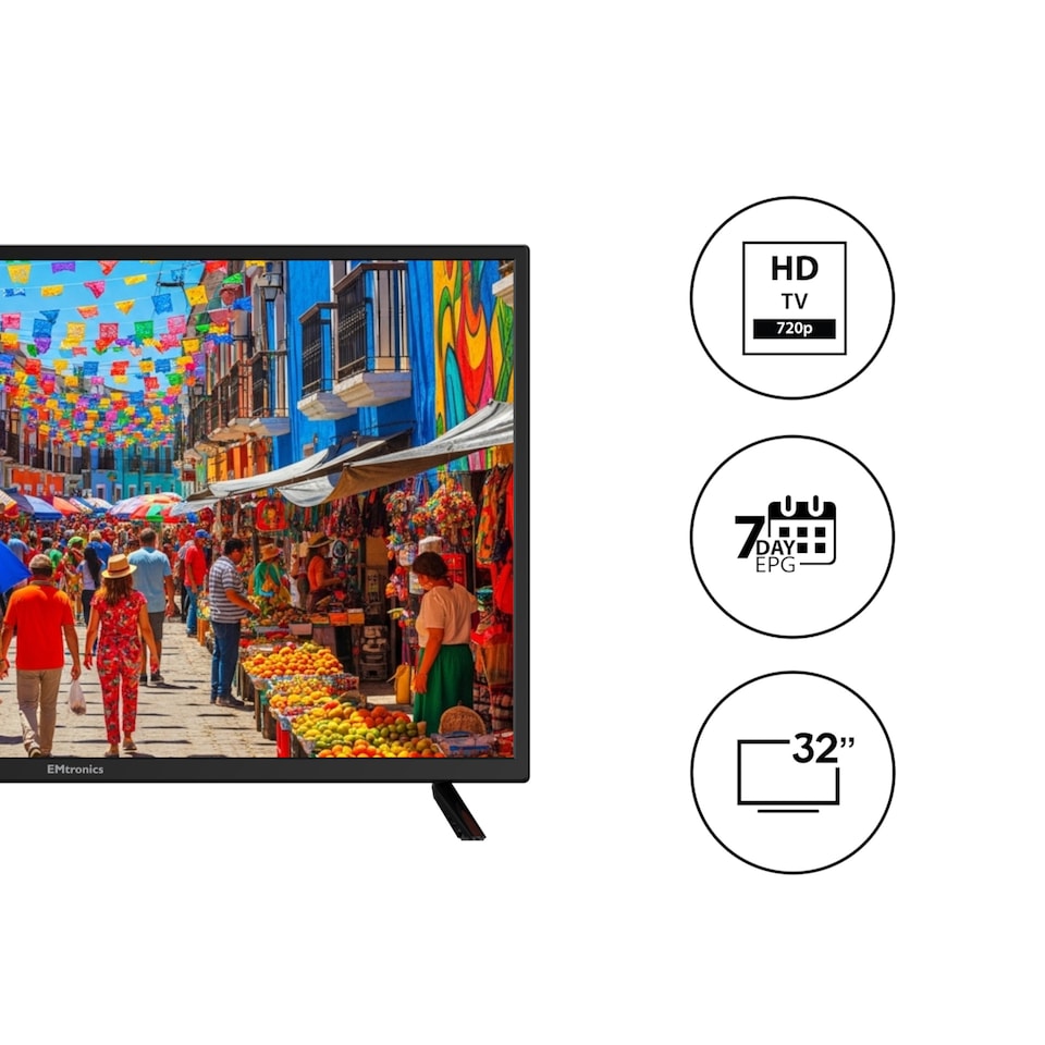 image 1 of EMtronics 32-Inch HD Ready 720p LED TV - Black