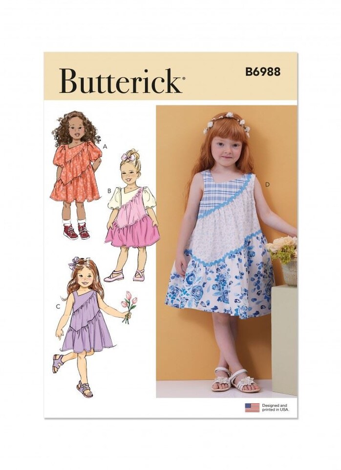 Butterick 6988 Paper Sewing Pattern – Children’s Dress, Size A (3–4–5–6–7–8), Intermediate