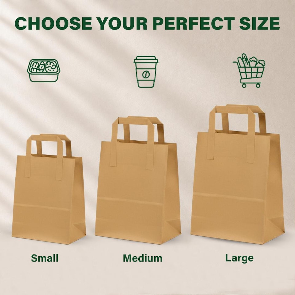 image 1 of ECONX Small Brown Kraft Paper Bags With Handles 50pcs Biodegradable SOS Takeaway Party Carrier Bags