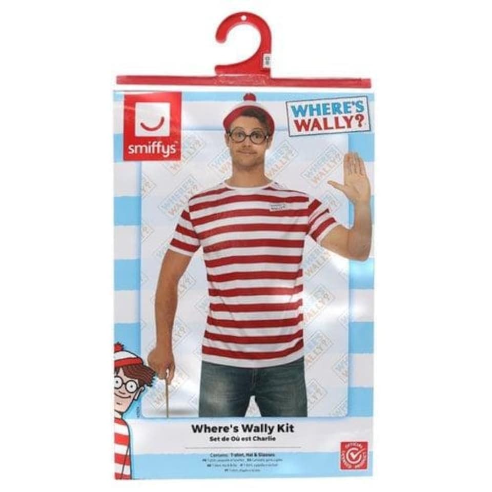 image 1 of Where's Wally? Unisex Fancy Dress Costume Accessories Kit with Large T-Shirt