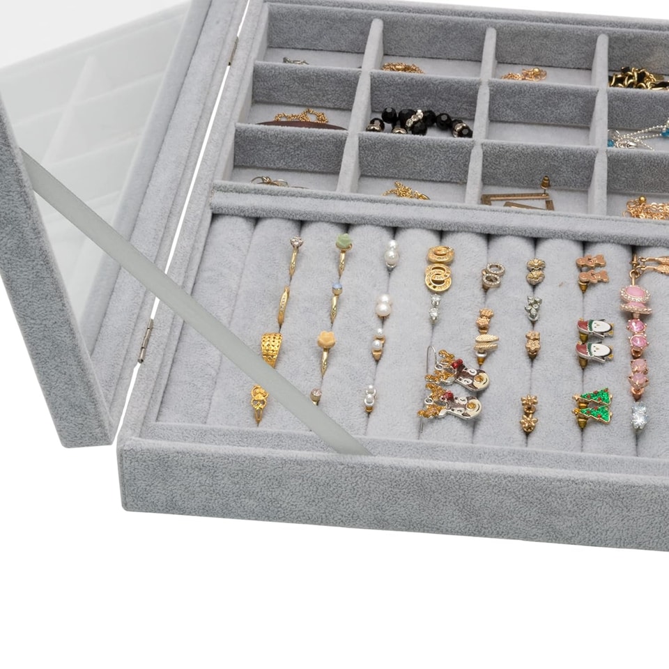 image 1 of Jewellery Box Storage Organiser 12 Grid Earrings Rings Display Case Sasha Morel