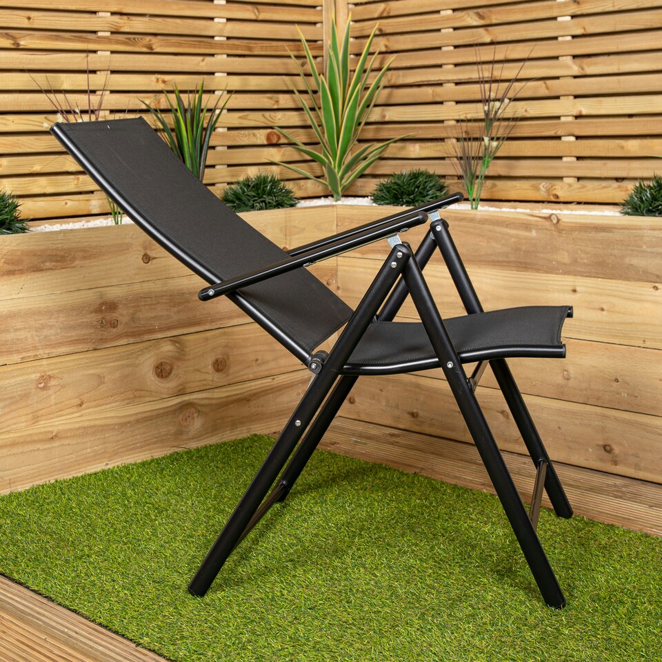 image 1 of Outdoor Garden Patio Multi Position Reclining Folding Chair in Black