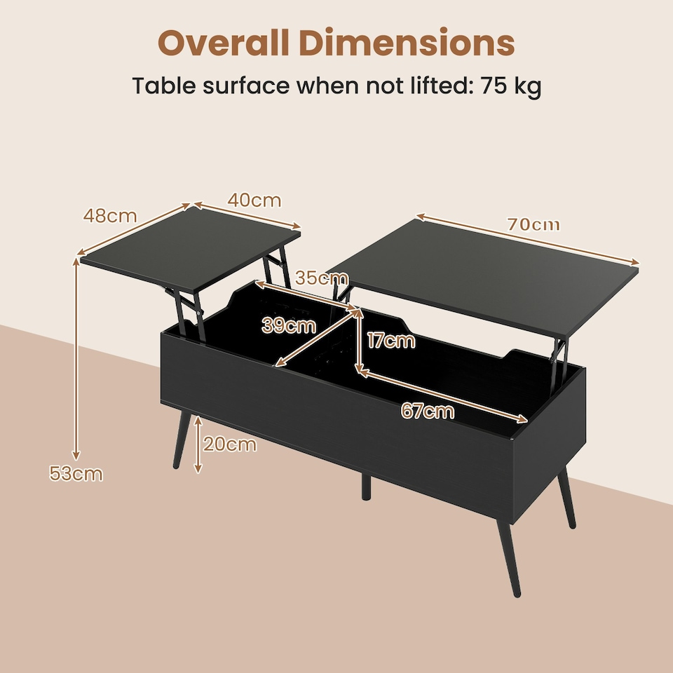 image 1 of COSTWAY Lift Top Coffee Table w/Storage Compartments Black Black