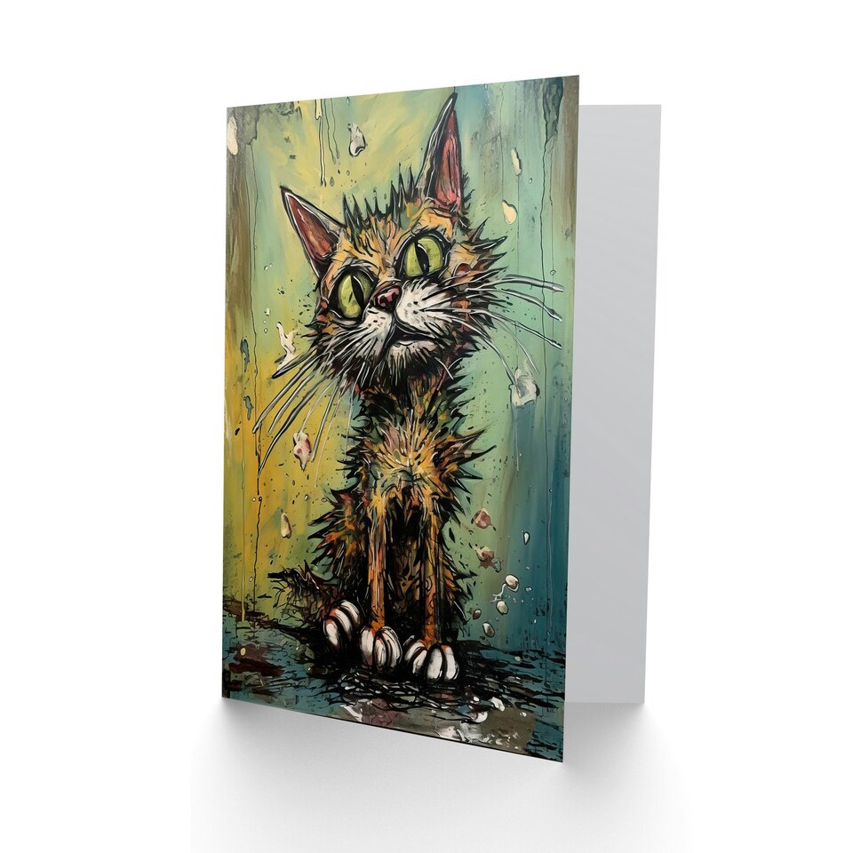 image 1 of Alley Cat Stray Scruffy Moggie Oil Painting Him or Her Art Card