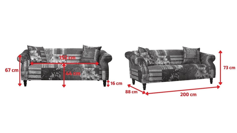 image 1 of Fabric Patchwork 3 Seater Sofa AVICI SHOUT