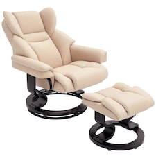 HOMCOM PU Leather Manual Reclining Armchair Footstool Padded Seat Cream