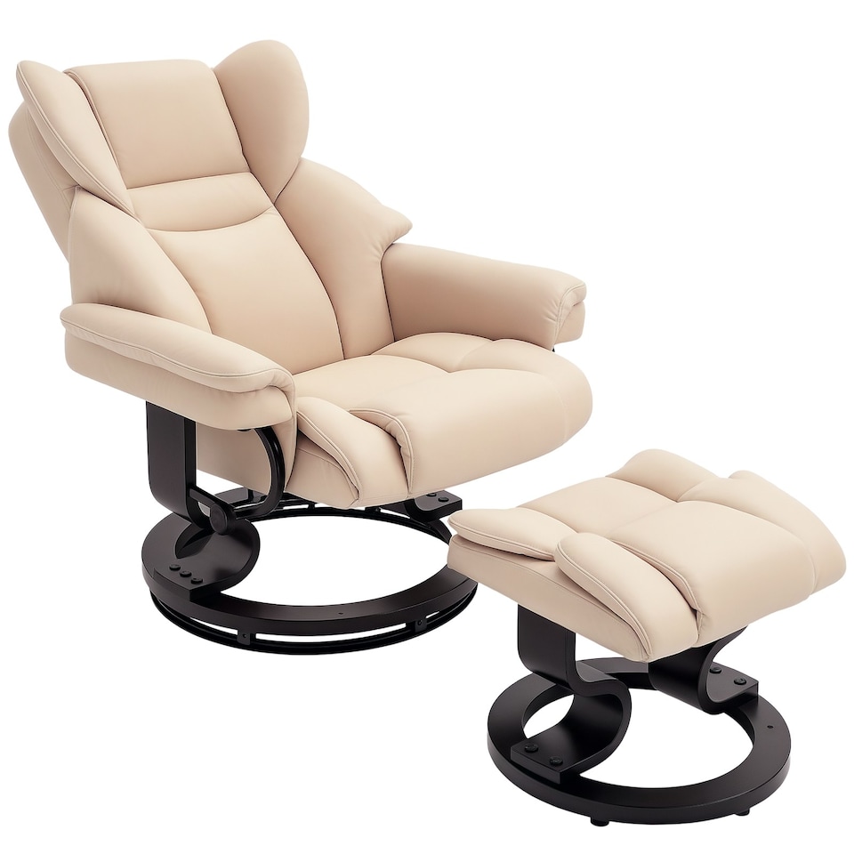 image 1 of HOMCOM PU Leather Manual Reclining Armchair Footstool Padded Seat Cream