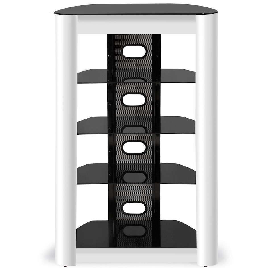 image 1 of Centurion Supports ZINNIA 5-Tier Black Glass Shelves with Gloss White Fascia Entertainment Media Audio Rack | White | Black | 1