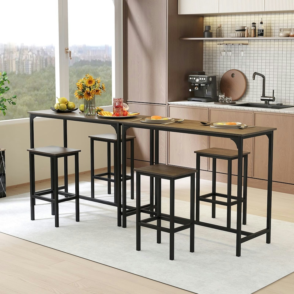 image 1 of COSTWAY 3Pcs Dining Table Set Counter Height Kitchen Gray Grey