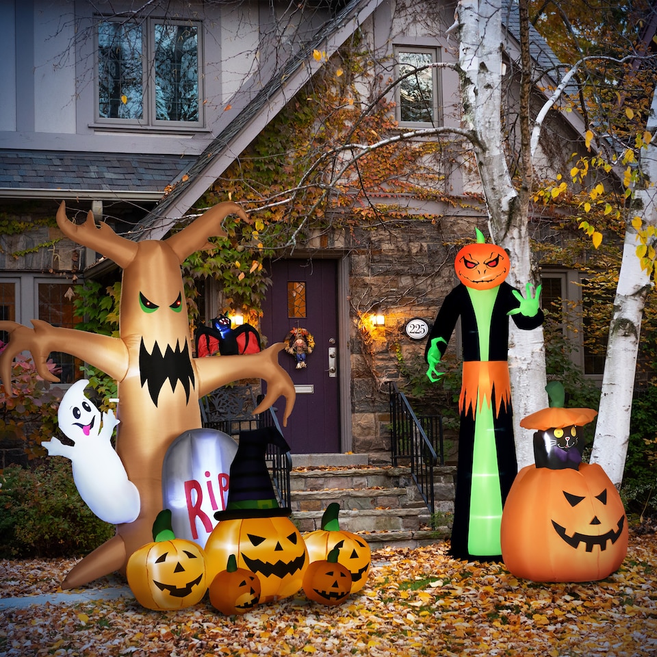 image 1 of HOMCOM 9FT Inflatable Halloween Pumpkin Ghost with Build in LED,  Outdoor Lighted Blow Up Inflatables for Party Indoor, Garden, Lawn