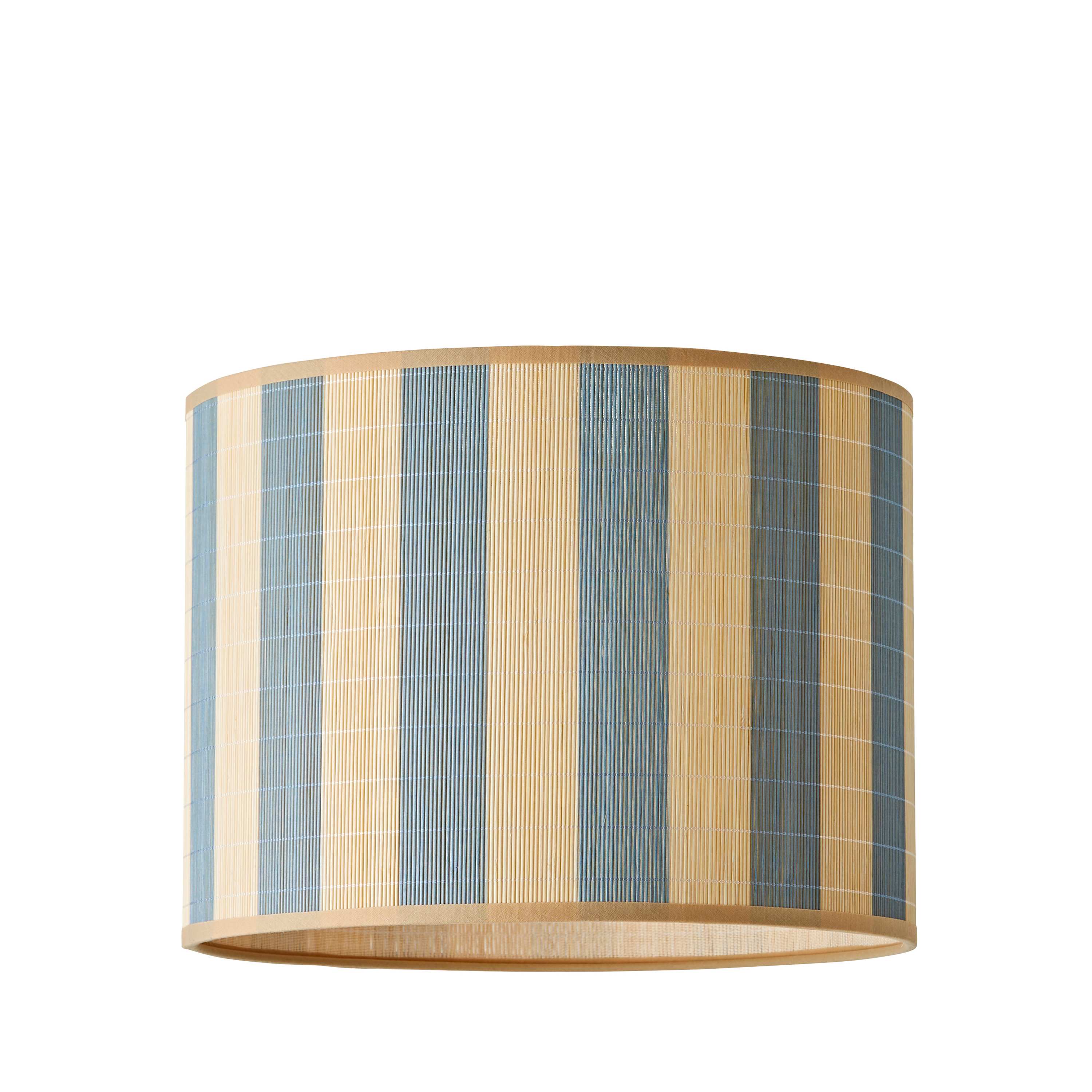 ValueLights Lori Blue Stripe Bamboo Drum Easy Fit Ceiling Lamp Shade with Bulb in Mid Blue
