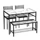 image 1 of 4 Pcs Set Dining Room Table Metal Frame with 2 Matching Chairs and Bench Kitchen | Multi | White Marble