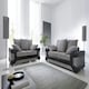 image 5 of Toledo 5 Seater Grey Jumbo Cord 3+2 Sofa Set With a Modern Black Leather Trim Grey | A  sleek black leather trim