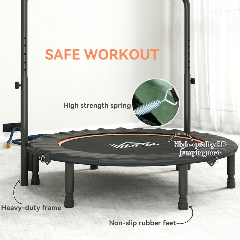 image 1 of HOMCOM 45" Foldable Mini Fitness Trampoline w/ Foam Handle, Orange