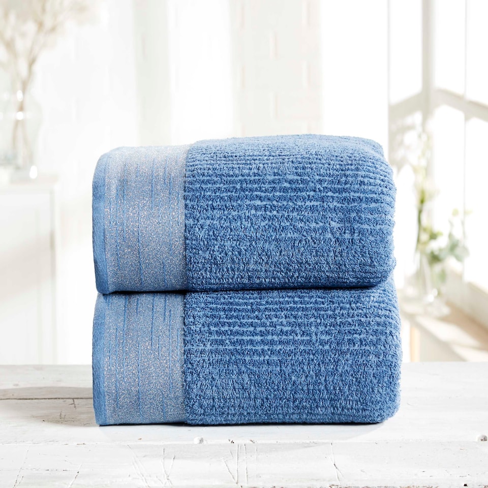 Mayfair Ribbed Weave 2 Piece Bath Sheet Towel 500 GSM Cotton Super Soft | Blue | Bath sheet | 1