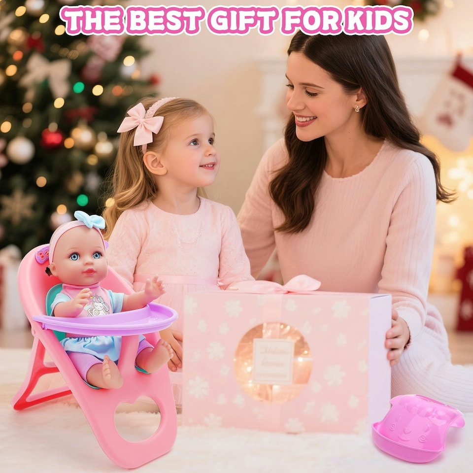 image 1 of 12 Inch Baby Doll Toys Feeding Set with Carry Backpack High Chair Playset