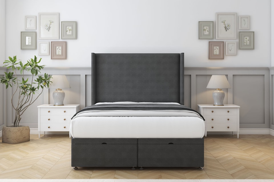 image 1 of Sloomy Devonshire Graphite Dumfries Ottoman Bed With Mattress With 54" Wingback Headboard 4'6 Double
