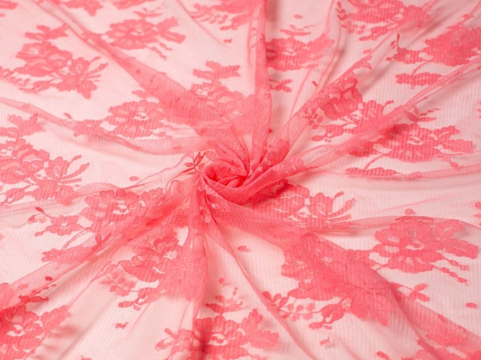 Pink Chantilly Tulle Lace Fabric for Bridal, Dressmaking, 130cm / 51" Wide - per metre
