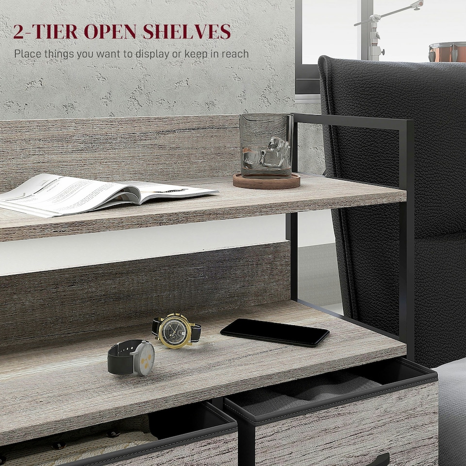 image 1 of HOMCOM Bedroom Chest of Drawers 5 Drawer Dresser w/ Shelves, Grey Wood Effect