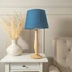 image 3 of ValueLights Victoria Light Wood Traditional Table Lamp with Navy Blue Fabric Tapered Shade and LED Bulb