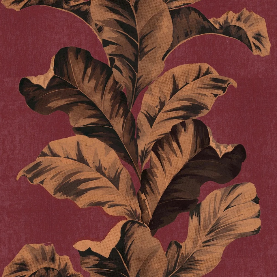 image 1 of Oriental Leaves Wallpaper in Red | Red | Red