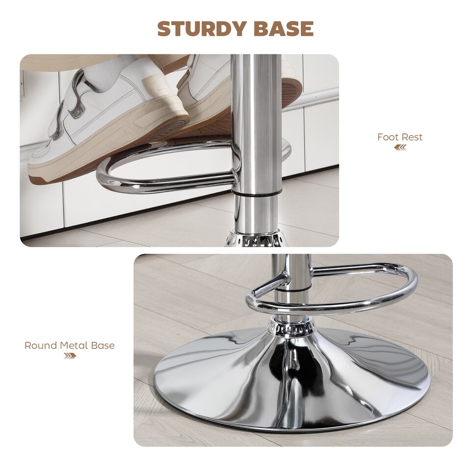 image 1 of HOMCOM Swivel Bar Stool with Extra Large Seat, PU Leather Upholstered Adjustable Barstool with Back, Arm and Footrest, Breakfast Bar Chair for Bistro, Kitchen, Coffee | Brown | Coffee