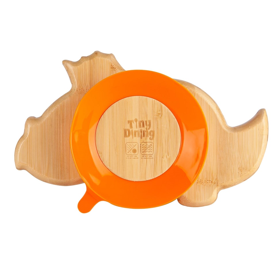 image 1 of Tiny Dining Bamboo Suction Plate - Dinosaur/Orange - Divided Non-Slip Bamboo Self-Feeding Baby Weaning Plate | Orange | Orange
