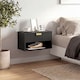 image 8 of HOMCOM Floating Bedside Tables Set of 2 with Fluted Drawer Open Shelf | Black | Black | 40W x 30D x 25H cm