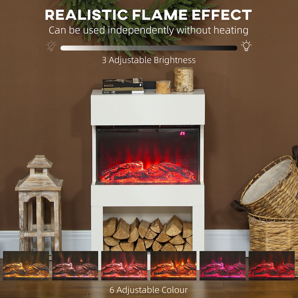 image 1 of HOMCOM 1000W/2000W Electric Fire and Mantel with Remote & Timer, White