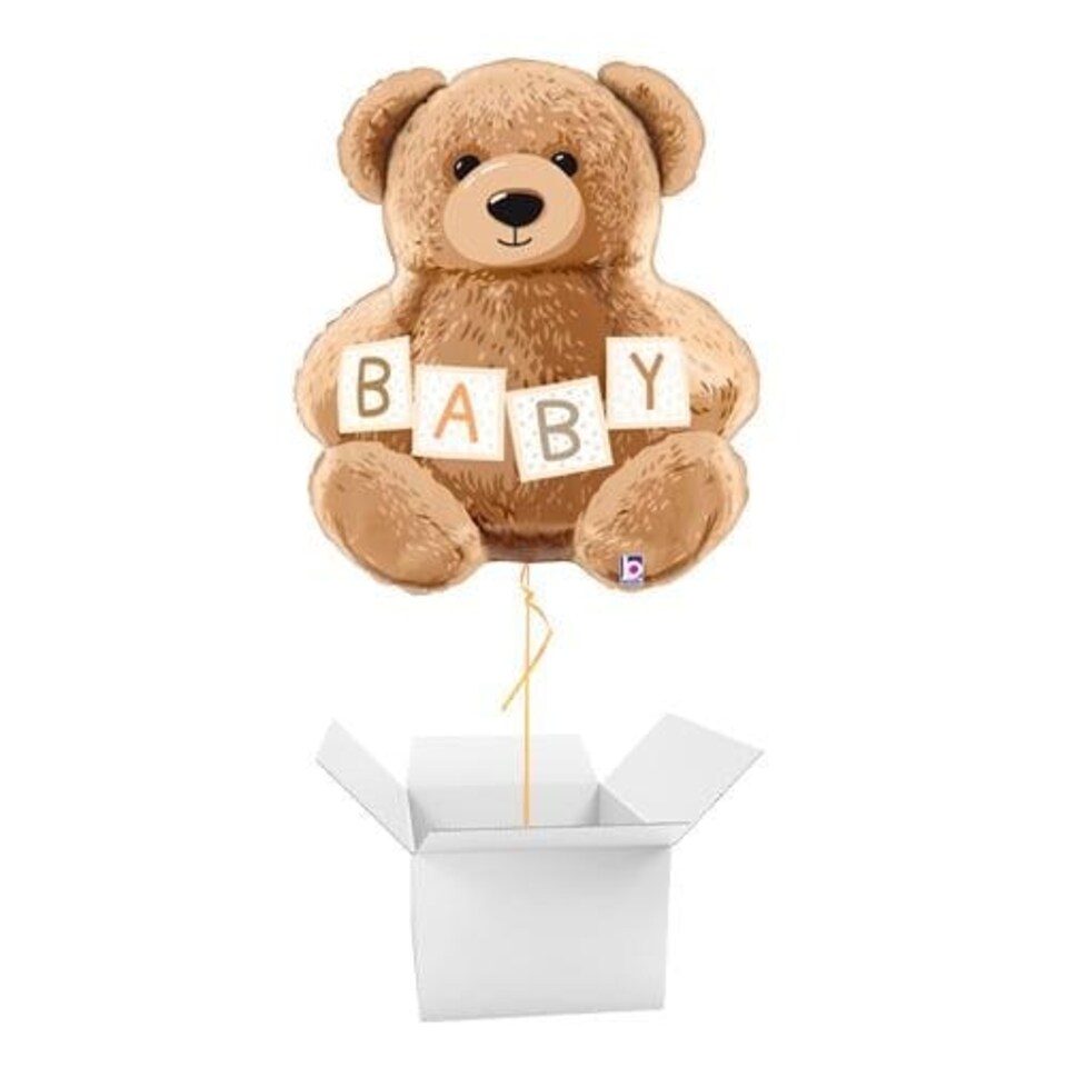 Baby Teddy Bear Helium Foil Shaped Balloon - Inflated Balloon in a Box | Brown