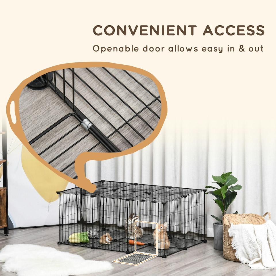 image 1 of PawHut DIY Pet Playpen Cage 22 Piece w/Door Bunny Chinchilla Hedgehog Guinea Pig
