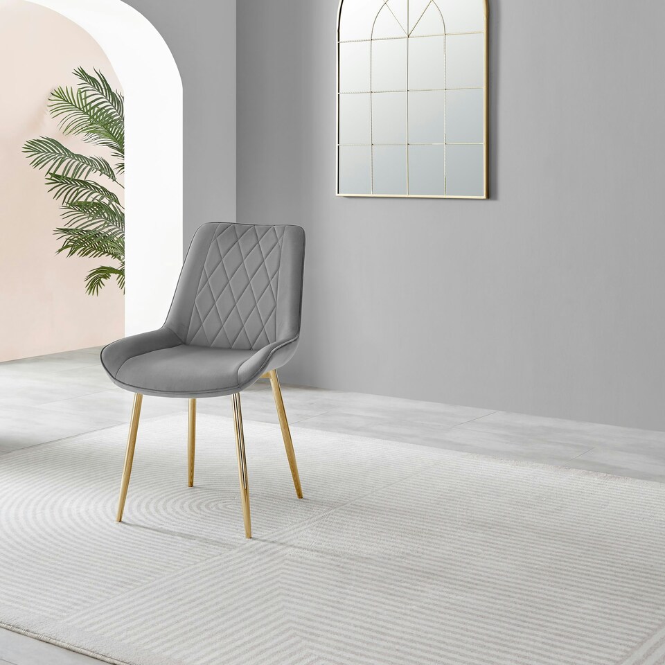 image 1 of Furniturebox 2x Pesaro Grey Velvet Gold Leg Luxury Dining Chairs
