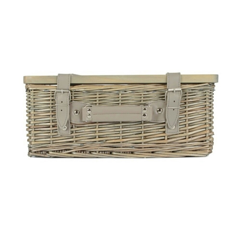 image 1 of Antique Wash Empty Picnic Basket with Pinewood Lid Brown | S