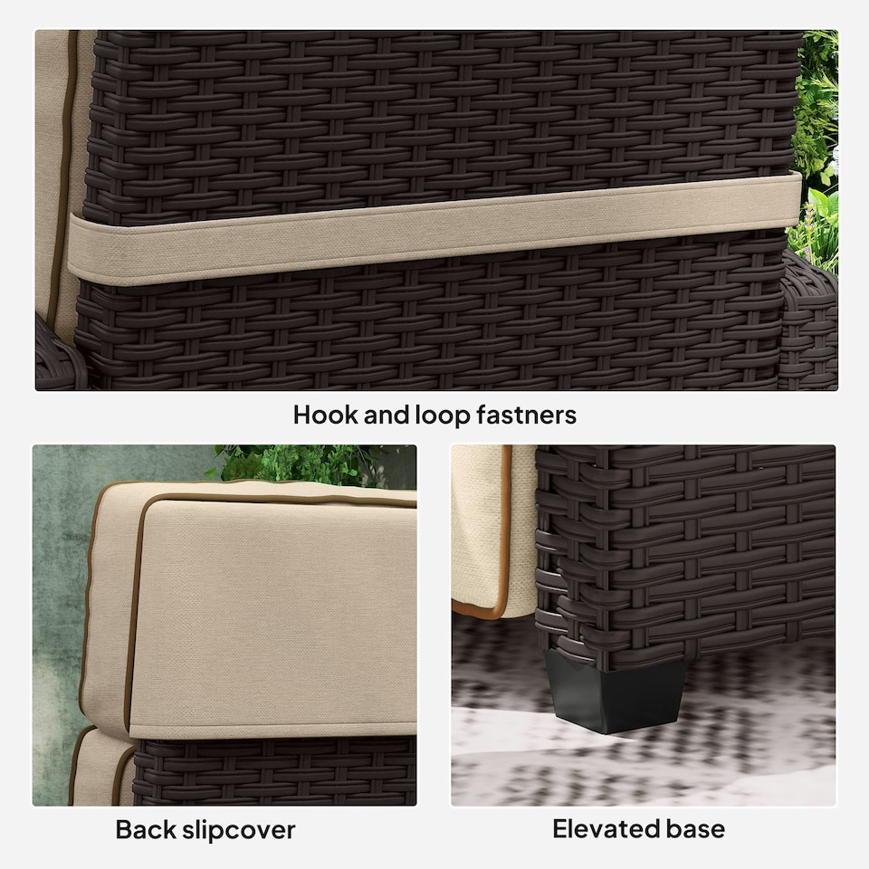 image 1 of Outsunny Rattan Garden Recliner Sun Lounger w/ Flip Table, Dark Brown/Khaki