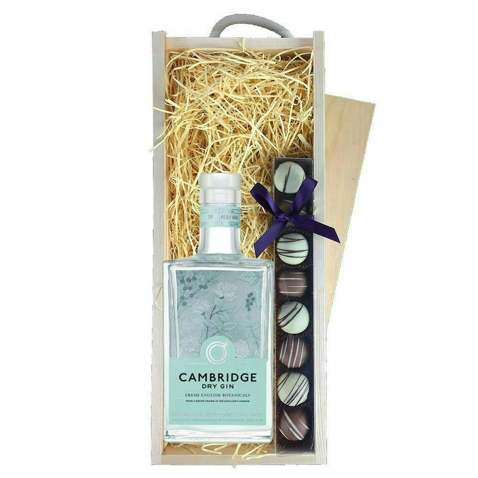 image 1 of Cambridge Dry Gin & Truffles, Wooden Box 70cl 42% abv