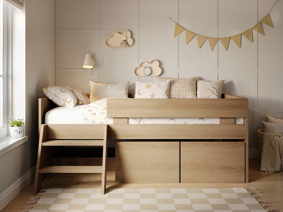 image 1 of Flair Logan Single Storage Low Sleeper Oak Bed