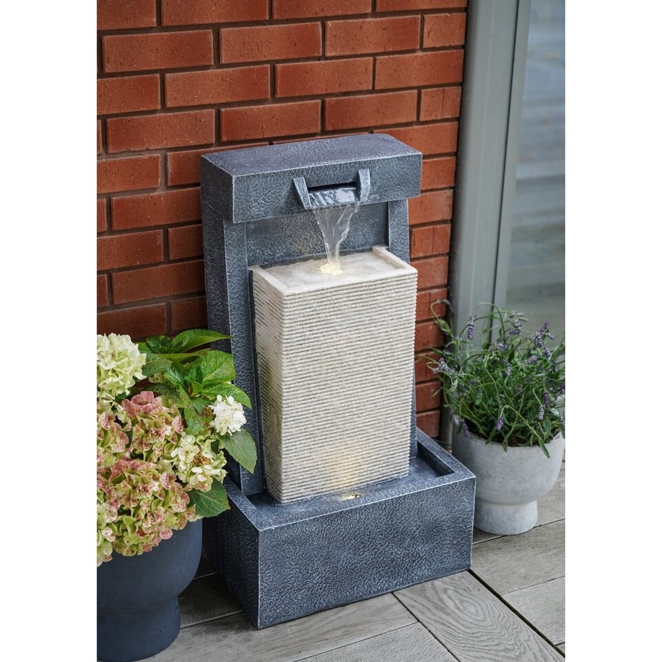 image 1 of Outdoor Contemporary Cube Water feature - Cement - L47 x W37 x H83 cm - Black