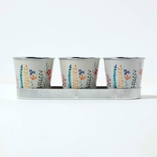 Homescapes Set of 3 Herb Pots with Tray, Multi-Coloured Floral Design Multi