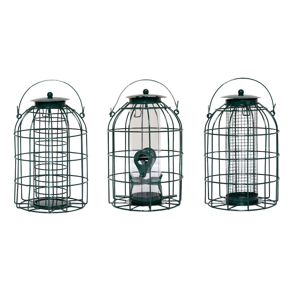 image 1 of Samuel Alexander Pack of 3 Hanging Nut Seed & Fat Ball Bird Feeders with Squirrel Guard